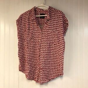 Jachs New York Red and White Patterned Women's Top Button Up XXL Cap Sleeve